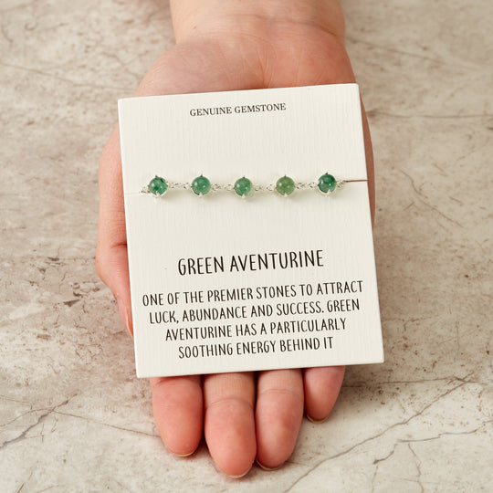 Green Aventurine Gemstone Bracelet with Quote Card - Philip Jones Jewellery