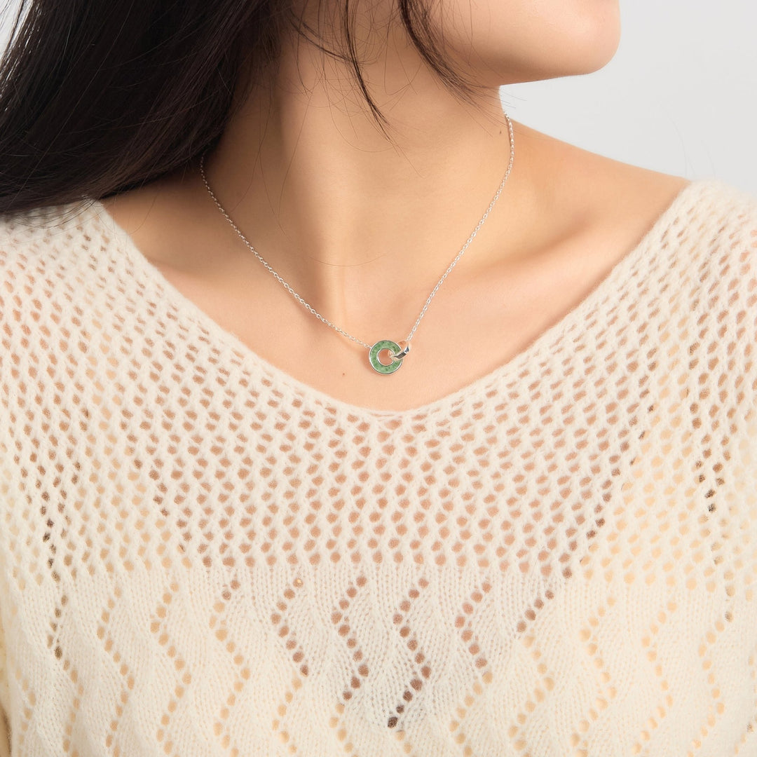 Green Aventurine Gemstone Circle Link Necklace - Philip Jones Jewellery