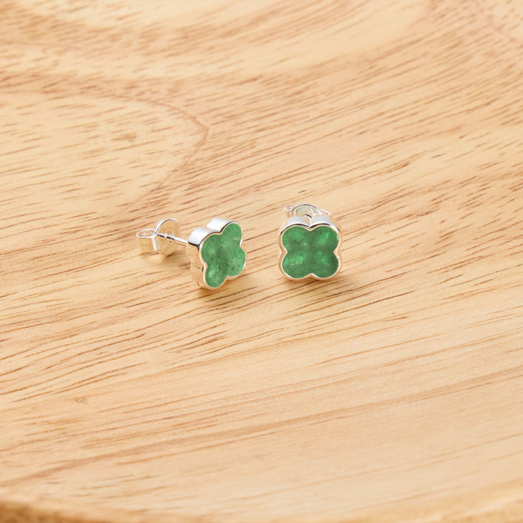 Green Aventurine Gemstone Clover Earrings - Philip Jones Jewellery