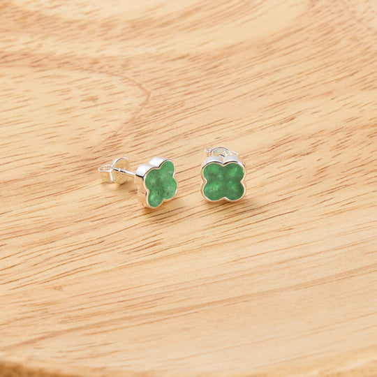Green Aventurine Gemstone Clover Earrings - Philip Jones Jewellery