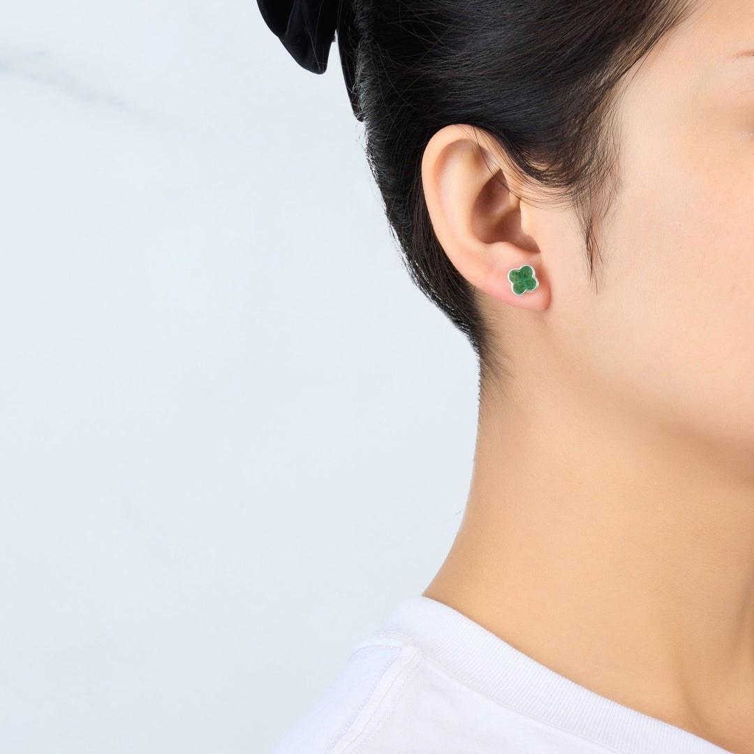 Green Aventurine Gemstone Clover Earrings - Philip Jones Jewellery