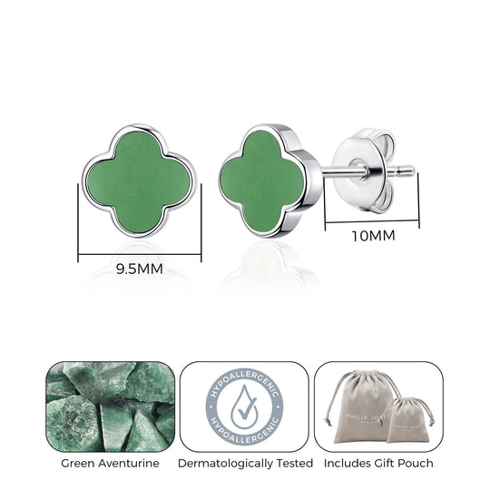 Green Aventurine Gemstone Clover Earrings - Philip Jones Jewellery