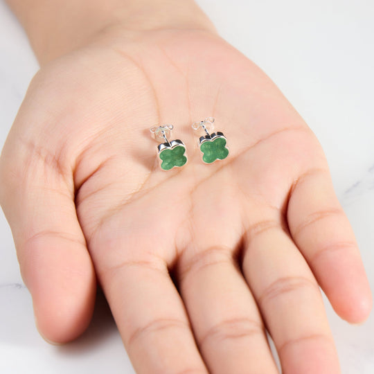 Green Aventurine Gemstone Clover Earrings - Philip Jones Jewellery