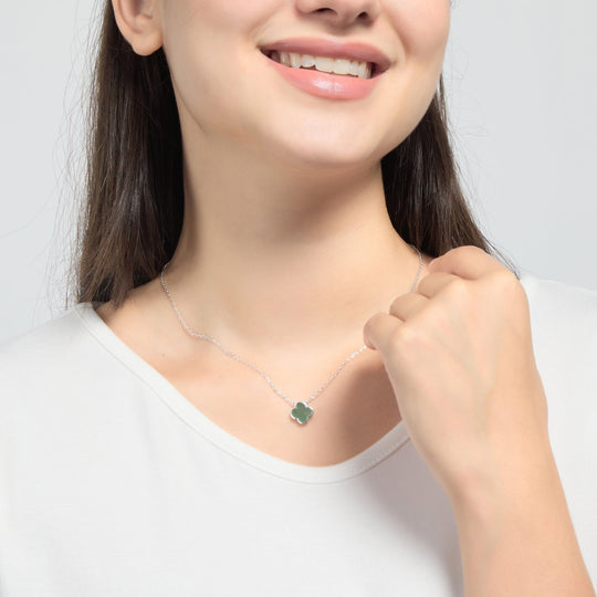 Green Aventurine Gemstone Clover Necklace