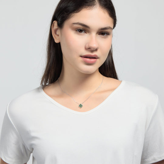 Green Aventurine Gemstone Clover Necklace