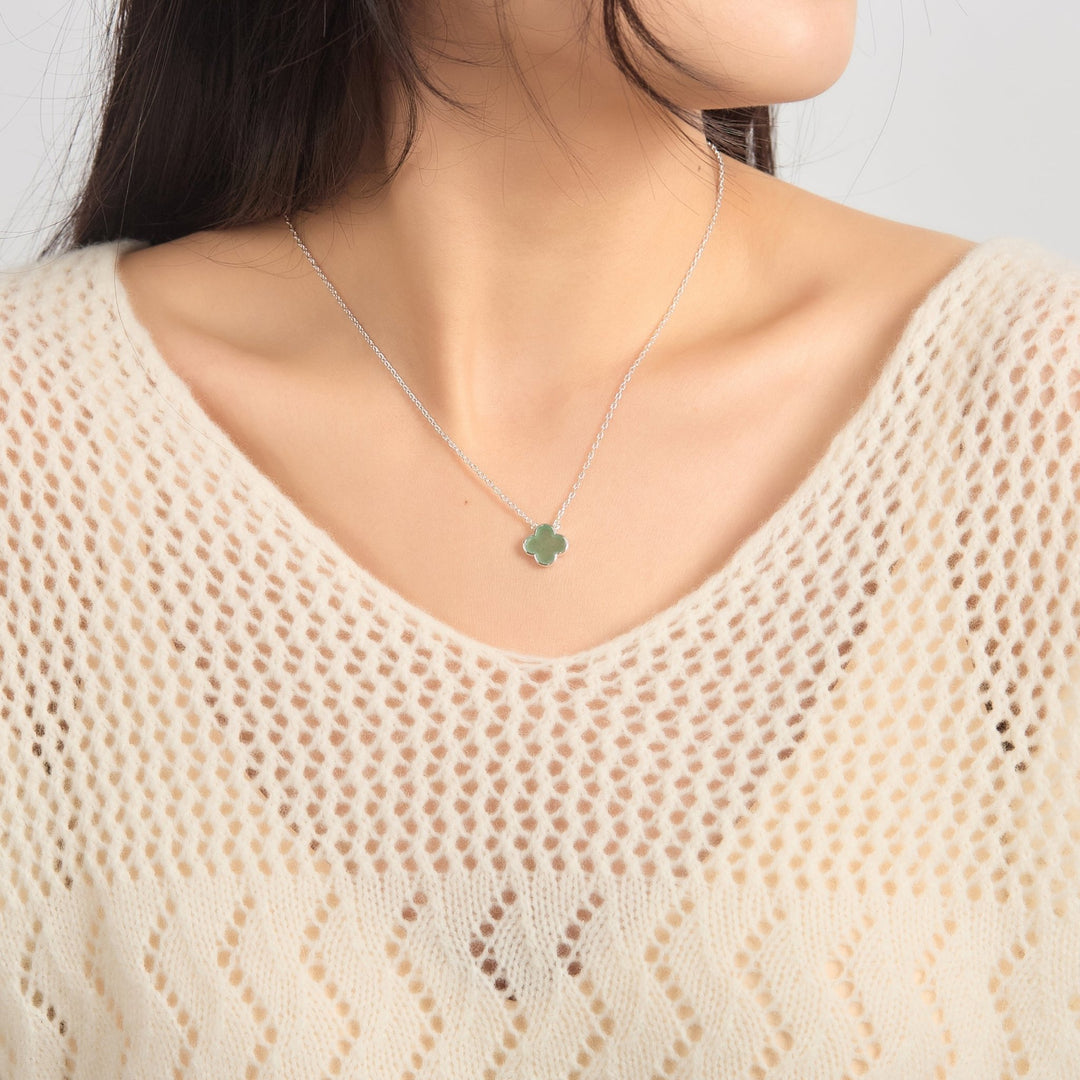 Green Aventurine Gemstone Clover Necklace - Philip Jones Jewellery