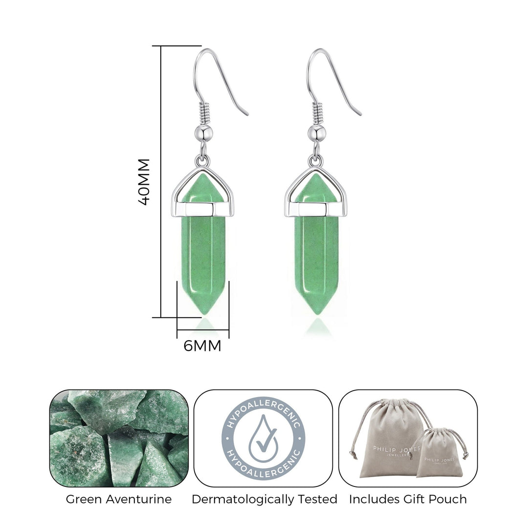 Green Aventurine Gemstone Drop Earrings with Quote Card - Philip Jones Jewellery