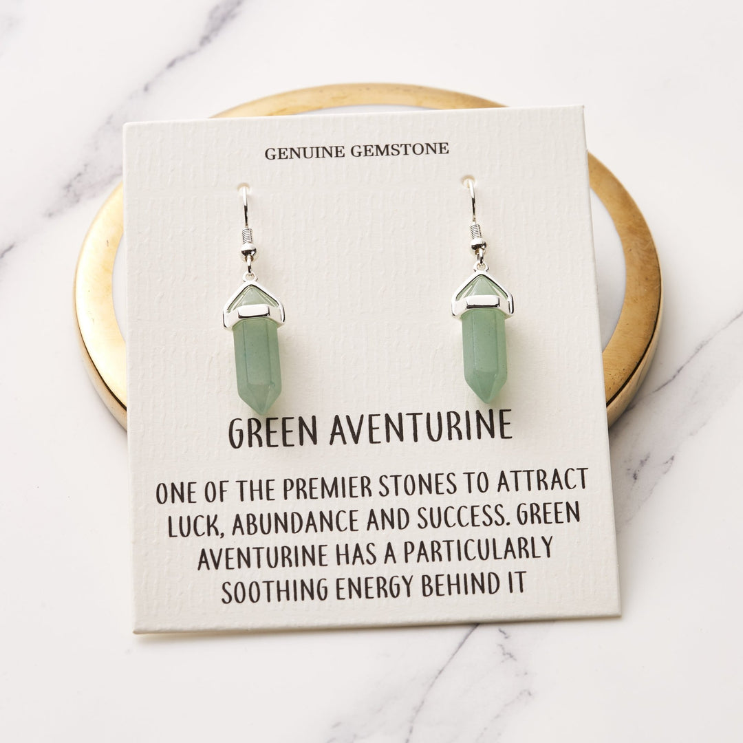 Green Aventurine Gemstone Drop Earrings with Quote Card - Philip Jones Jewellery
