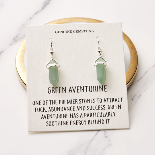 Green Aventurine Gemstone Drop Earrings with Quote Card - Philip Jones Jewellery