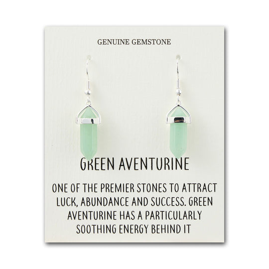 Green Aventurine Gemstone Drop Earrings with Quote Card - Philip Jones Jewellery