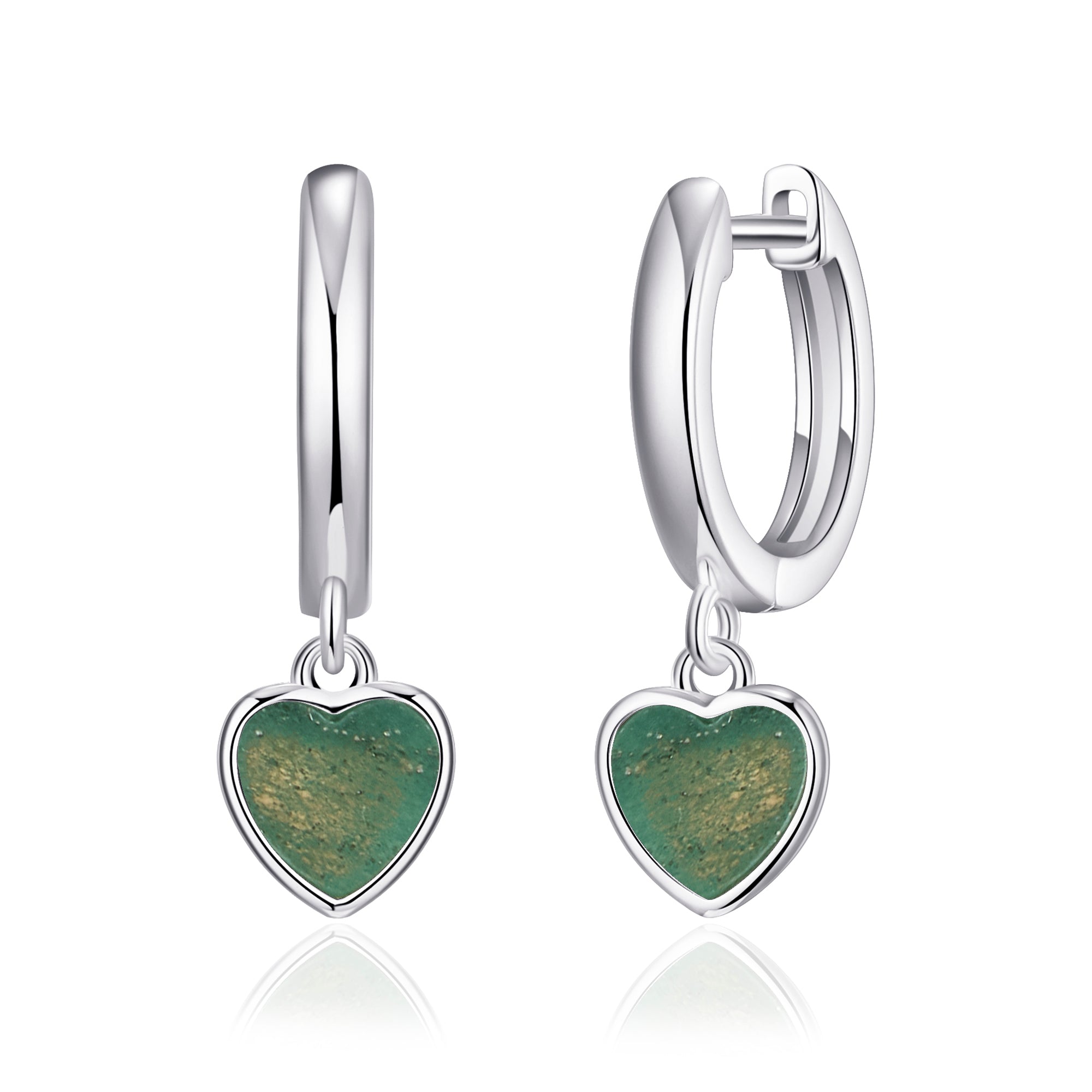 Green Aventurine Gemstone Heart Charm Hoop Earrings - Philip Jones Jewellery