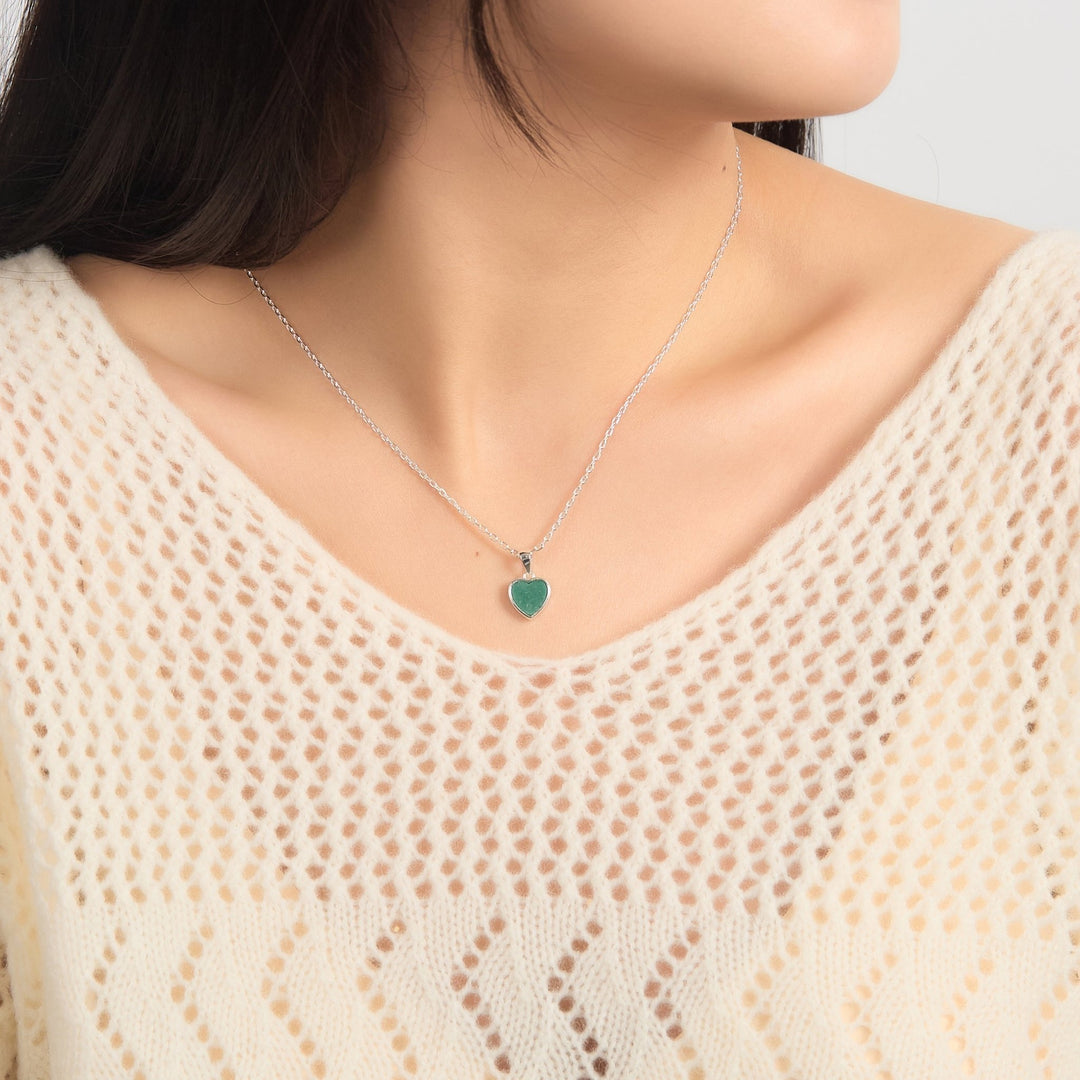 Green Aventurine Gemstone Heart Necklace - Philip Jones Jewellery