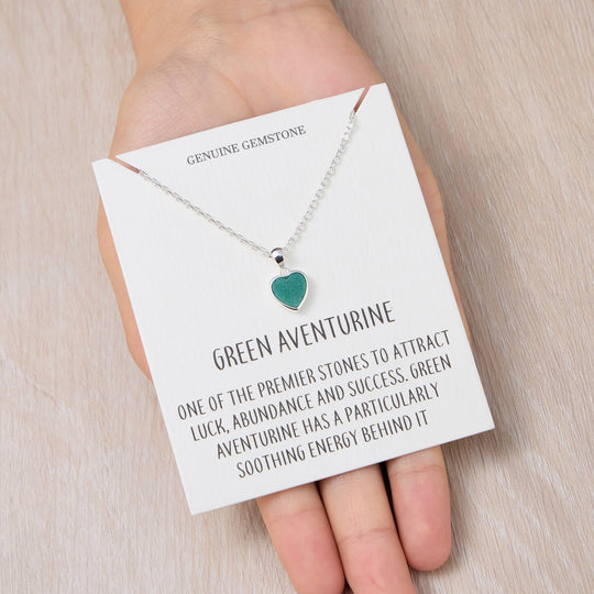 Green Aventurine Gemstone Heart Necklace with Quote Card - Philip Jones Jewellery