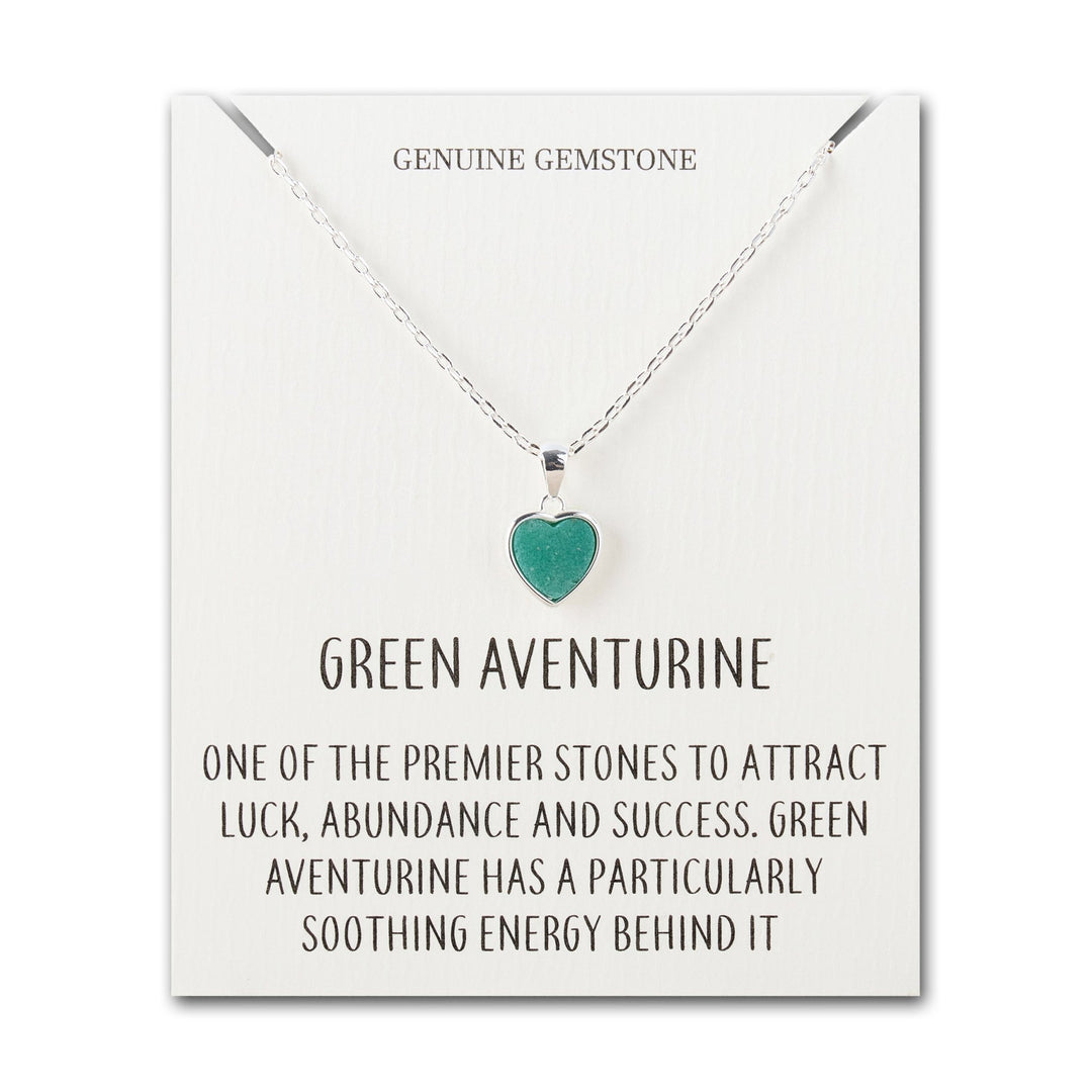 Green Aventurine Gemstone Heart Necklace with Quote Card - Philip Jones Jewellery