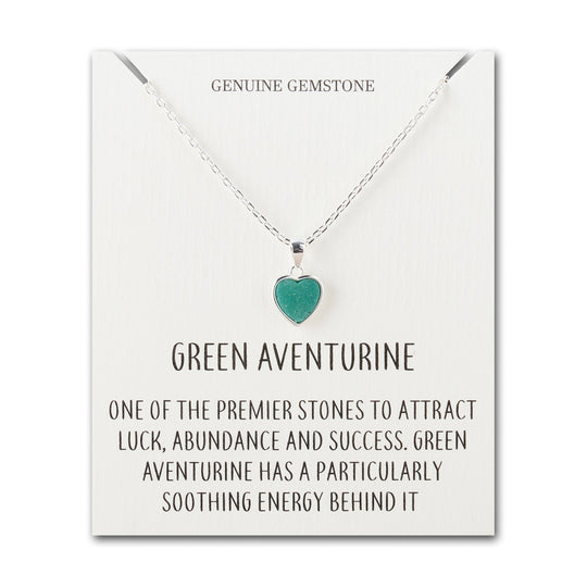 Green Aventurine Gemstone Heart Necklace with Quote Card - Philip Jones Jewellery
