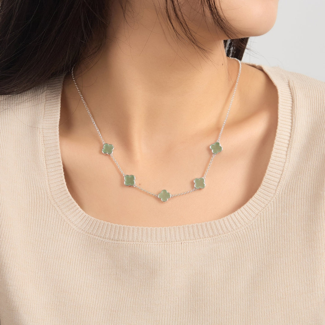Green Aventurine Gemstone Multi Clover Necklace - Philip Jones Jewellery