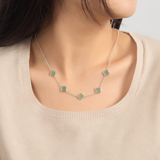 Green Aventurine Gemstone Multi Clover Necklace - Philip Jones Jewellery