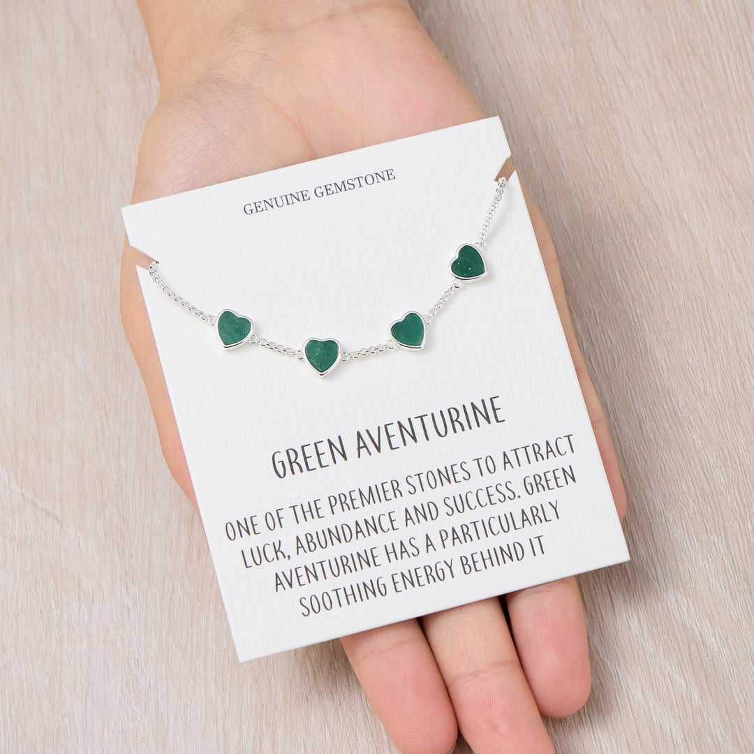 Green Aventurine Gemstone Multi Heart Friendship Bracelet with Quote Card - Philip Jones Jewellery