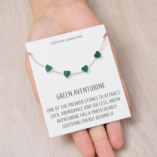 Green Aventurine Gemstone Multi Heart Friendship Bracelet with Quote Card - Philip Jones Jewellery