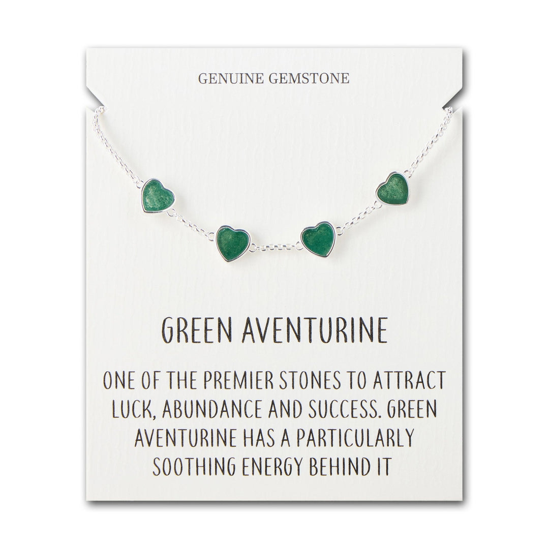 Green Aventurine Gemstone Multi Heart Friendship Bracelet with Quote Card - Philip Jones Jewellery