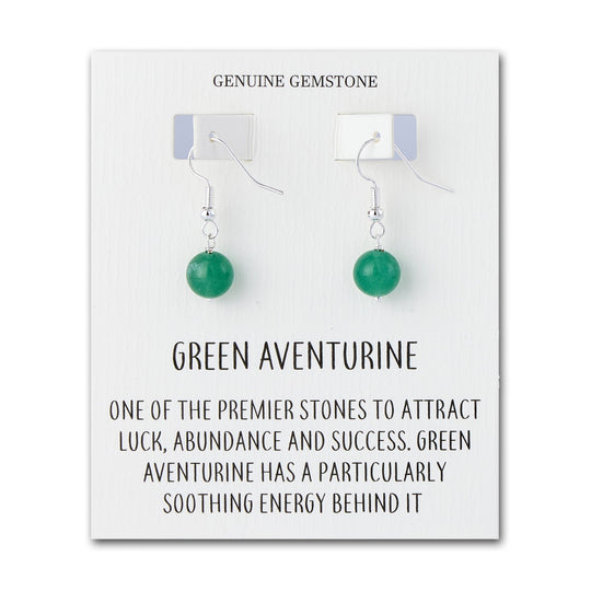 Green Aventurine Gemstone Round Drop Earrings with Quote Card - Philip Jones Jewellery