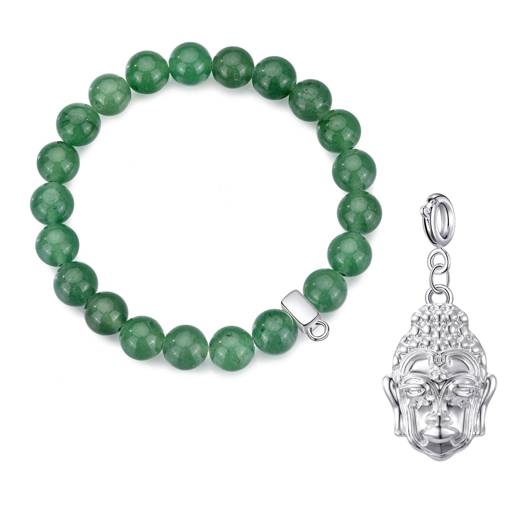 Green Aventurine Gemstone Stretch Bracelet with Charm Created with Zircondia® Crystals - Philip Jones Jewellery