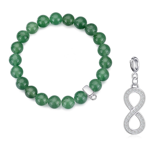 Green Aventurine Gemstone Stretch Bracelet with Charm Created with Zircondia® Crystals - Philip Jones Jewellery