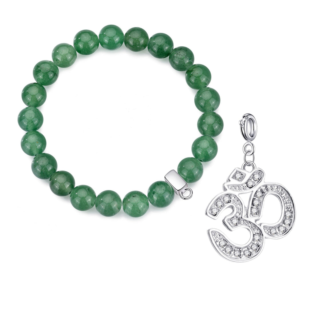 Green Aventurine Gemstone Stretch Bracelet with Charm Created with Zircondia® Crystals - Philip Jones Jewellery