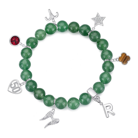 Green Aventurine Gemstone Stretch Bracelet with Choice of Charms - Philip Jones Jewellery