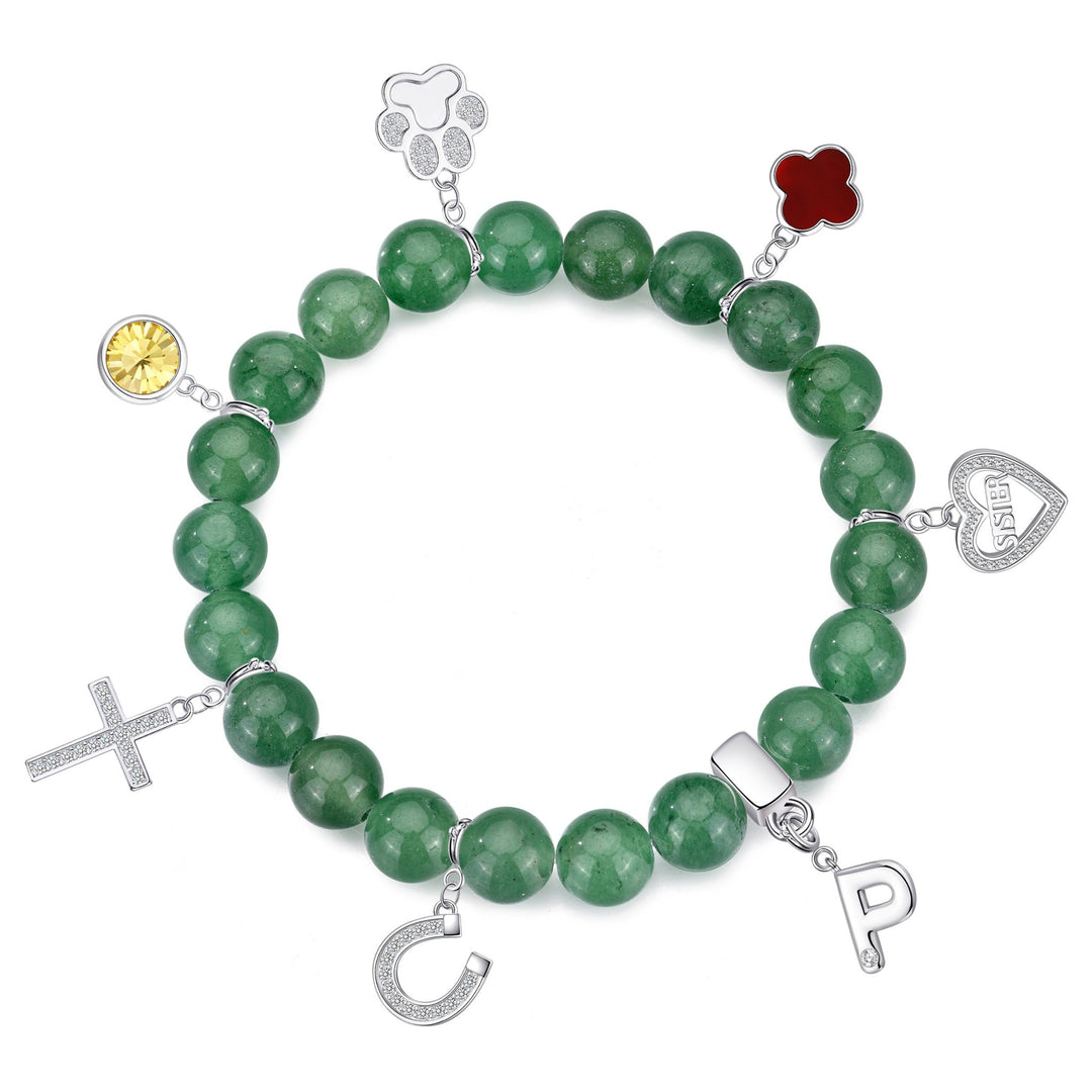 Green Aventurine Gemstone Stretch Bracelet with Choice of Charms - Philip Jones Jewellery