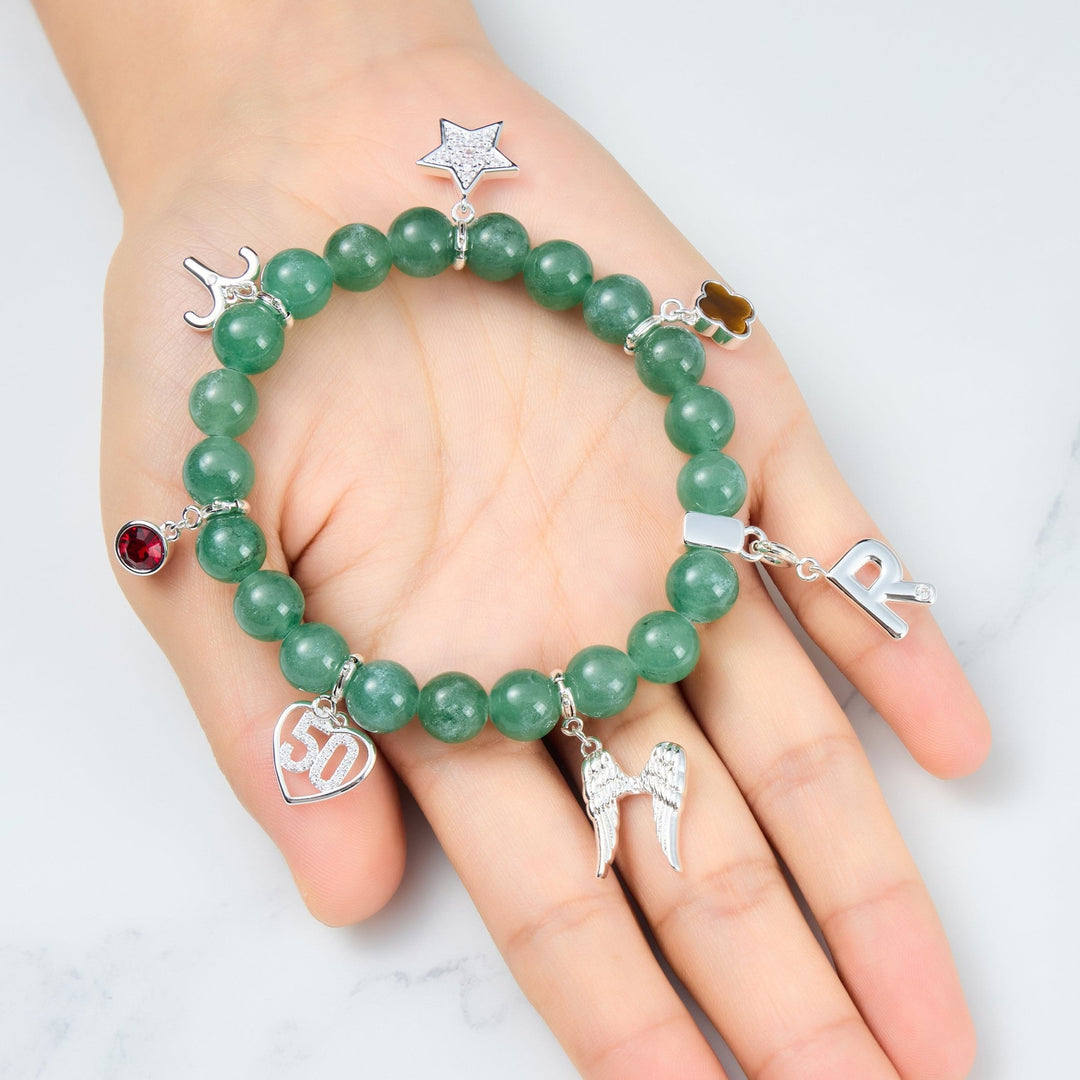 Green Aventurine Gemstone Stretch Bracelet with Option of Charms - Philip Jones Jewellery
