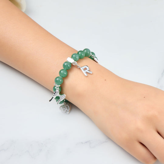 Green Aventurine Gemstone Stretch Bracelet with Option of Charms - Philip Jones Jewellery