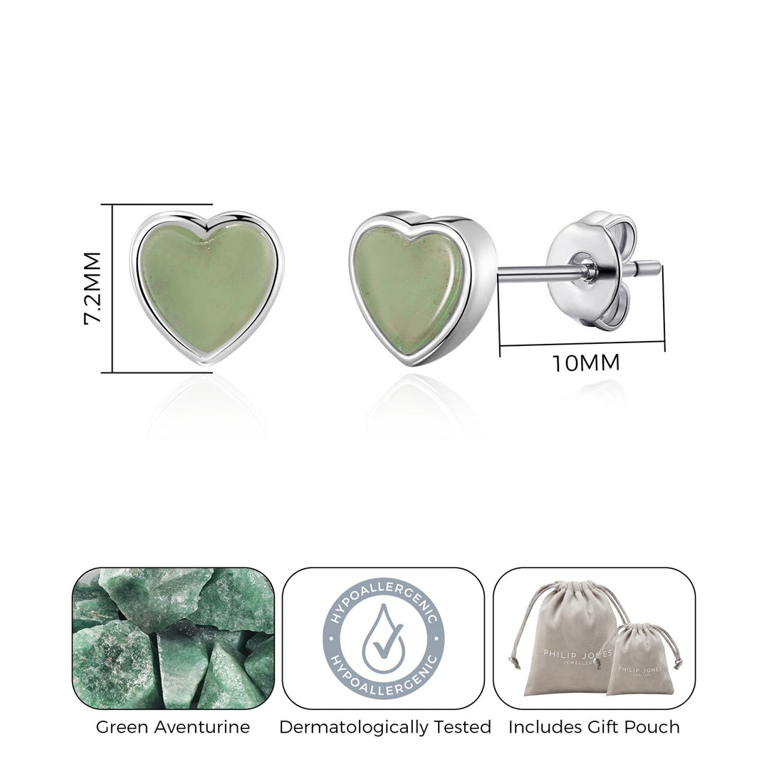 Green Aventurine Heart Stud Earrings with Quote Card - Philip Jones Jewellery