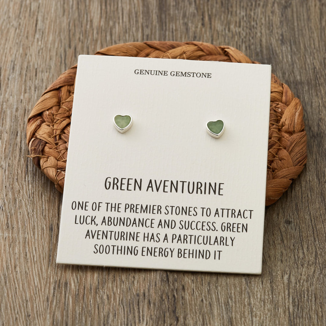 Green Aventurine Heart Stud Earrings with Quote Card - Philip Jones Jewellery