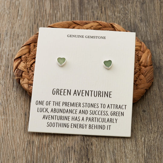 Green Aventurine Heart Stud Earrings with Quote Card - Philip Jones Jewellery