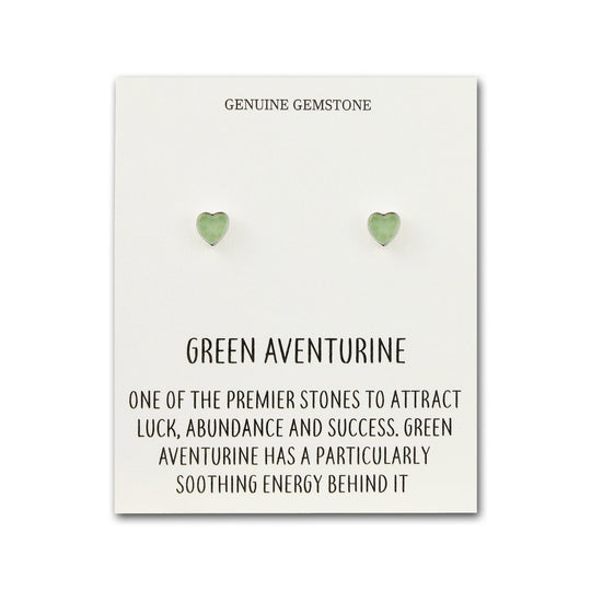 Green Aventurine Heart Stud Earrings with Quote Card - Philip Jones Jewellery