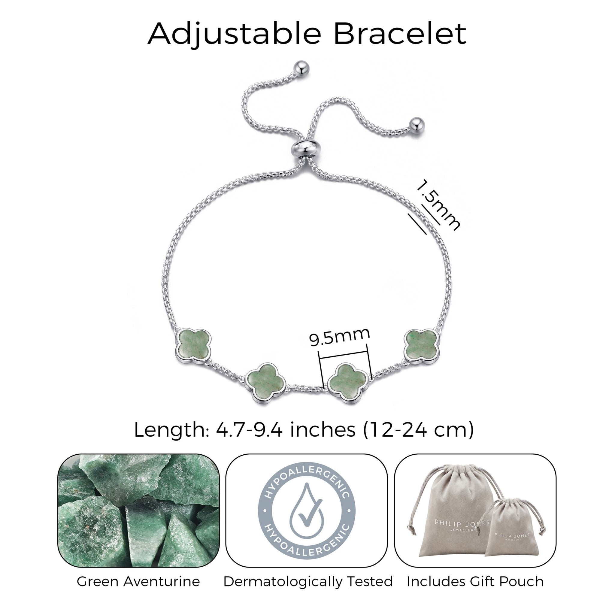 Green Aventurine Multi Clover Friendship Bracelet - Philip Jones Jewellery