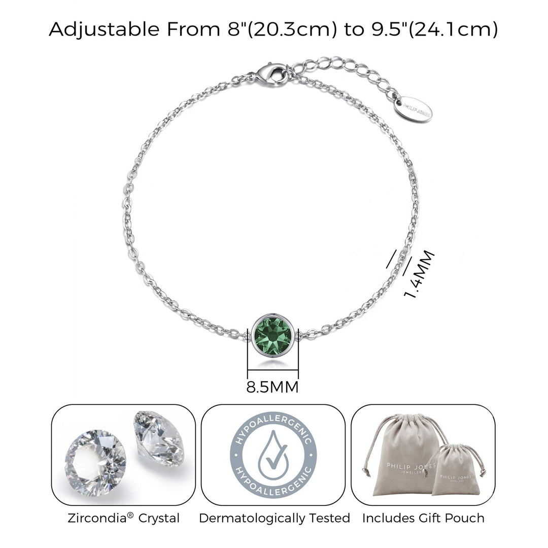 Green Crystal Anklet Created with Zircondia® Crystals - Philip Jones Jewellery