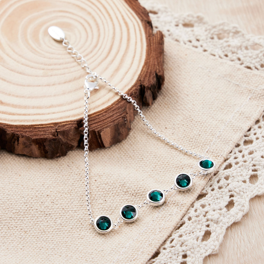 Green Crystal Chain Bracelet Created with Zircondia® Crystals - Philip Jones Jewellery