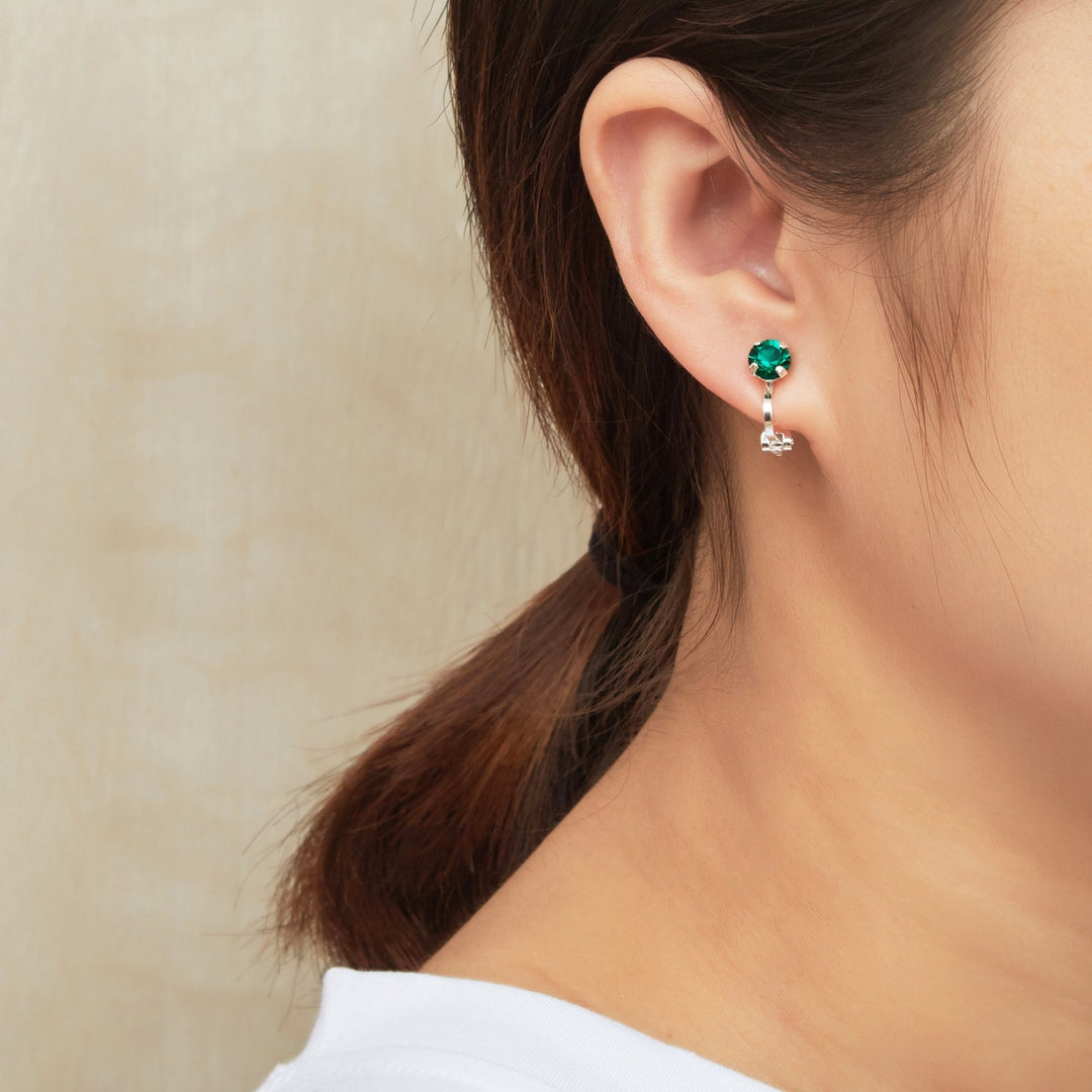 Green Crystal Clip On Earrings Created with Zircondia® Crystals - Philip Jones Jewellery