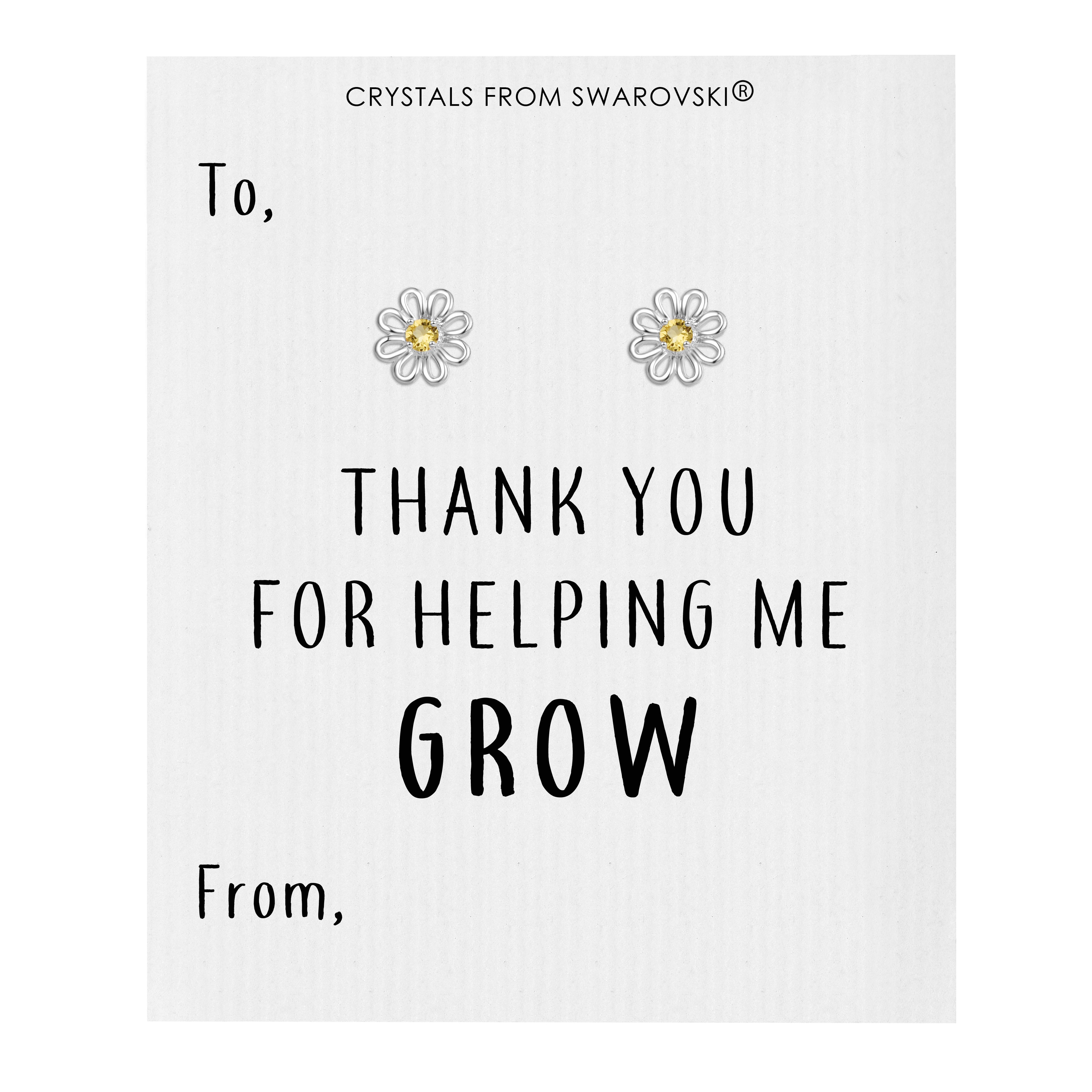 Thank You For Helping Me Grow Daisy Earrings Created with Zircondia® Crystals