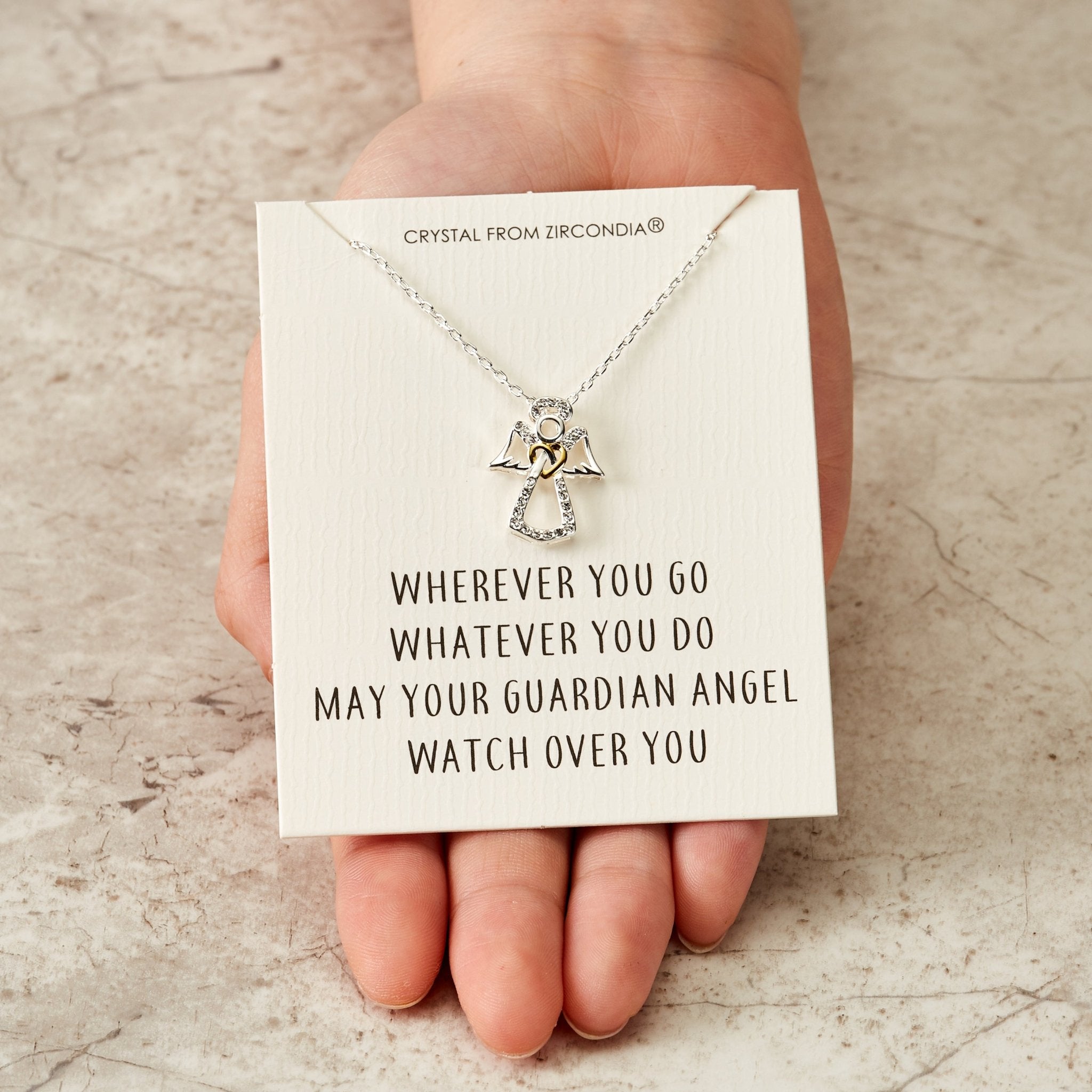 Guardian Angel Necklace with Quote Card Created with Zircondia® Crystals - Philip Jones Jewellery