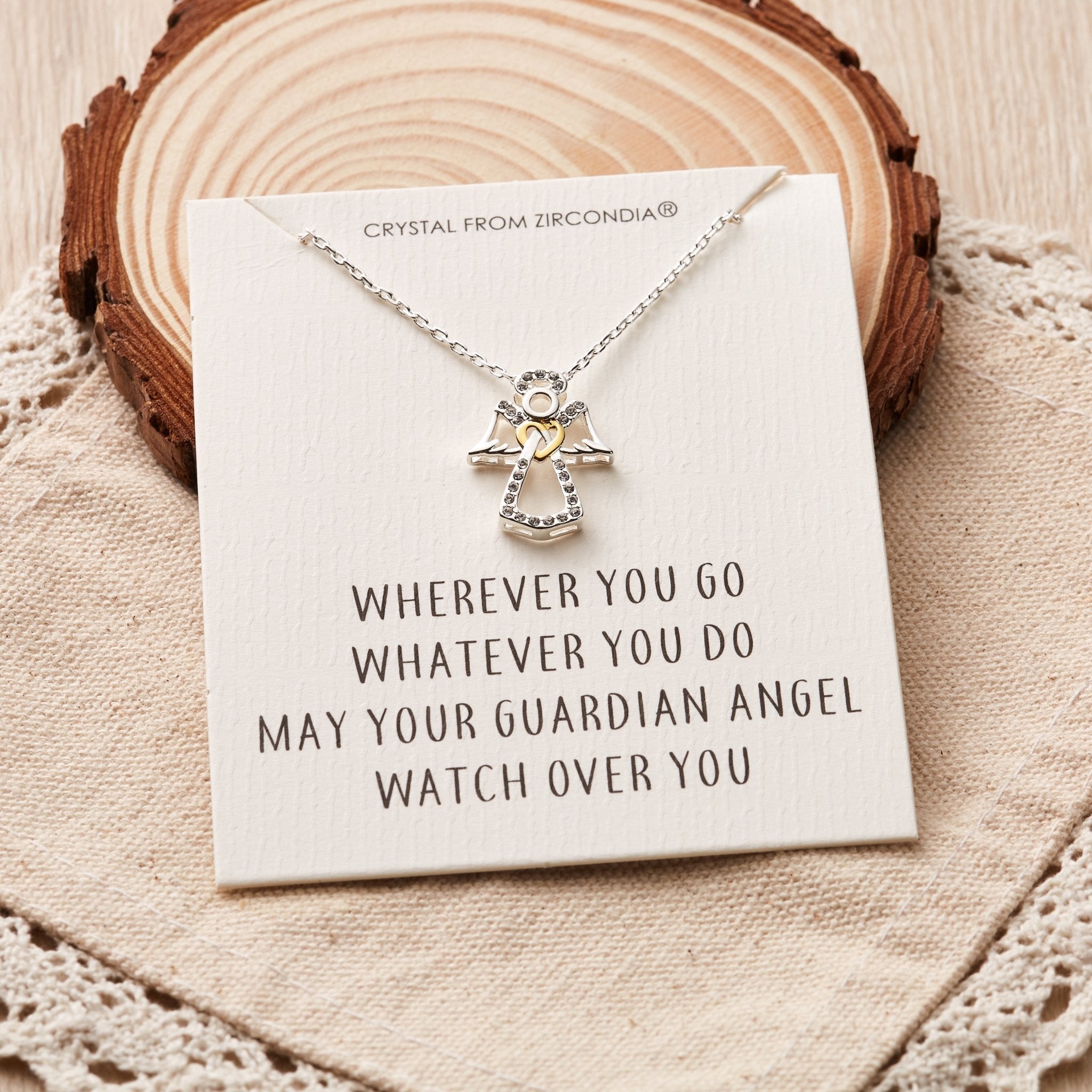 Guardian Angel Necklace with Quote Card Created with Zircondia® Crystals - Philip Jones Jewellery