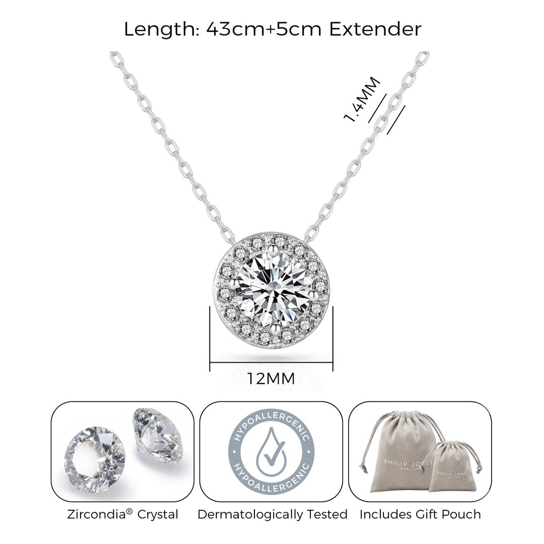 Halo Necklace Created with Zircondia® Crystals - Philip Jones Jewellery