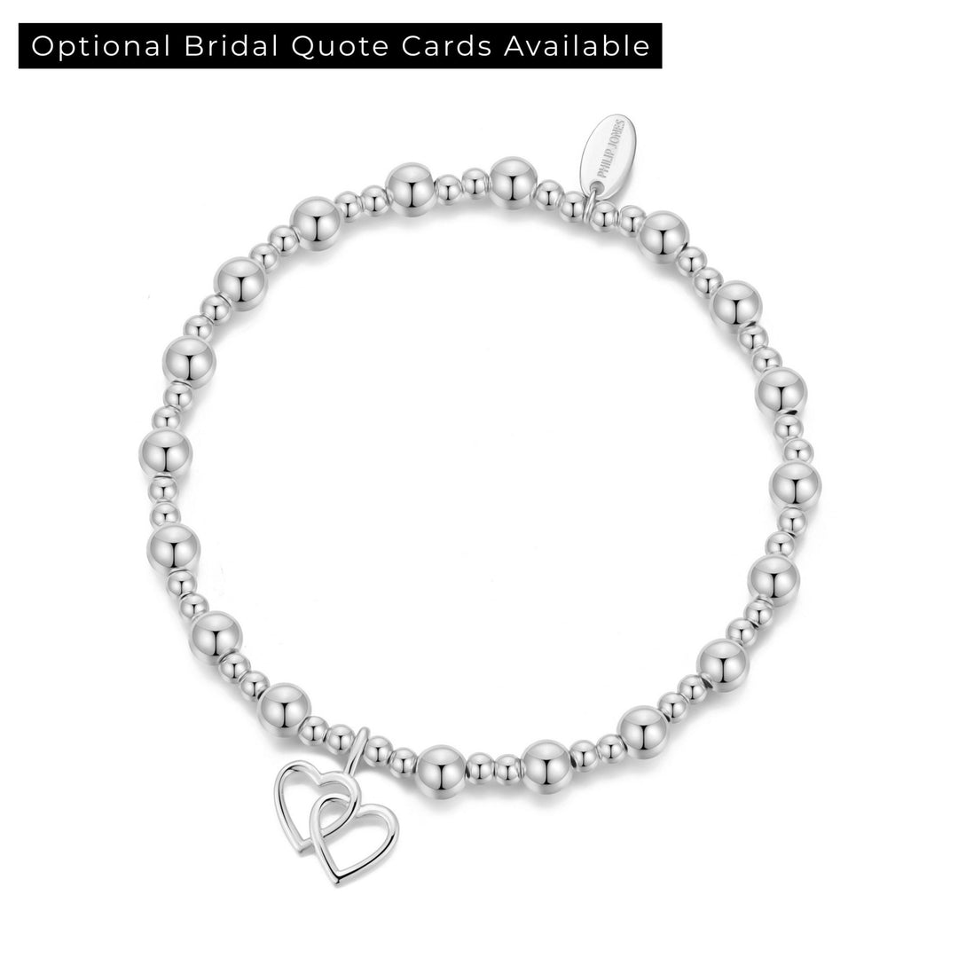 Heart Link Beaded Stretch Bridal Bracelet - Philip Jones Jewellery