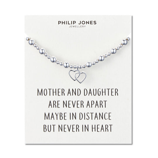 Heart Link Beaded Stretch Mother and Daughter Bracelet with Quote Card - Philip Jones