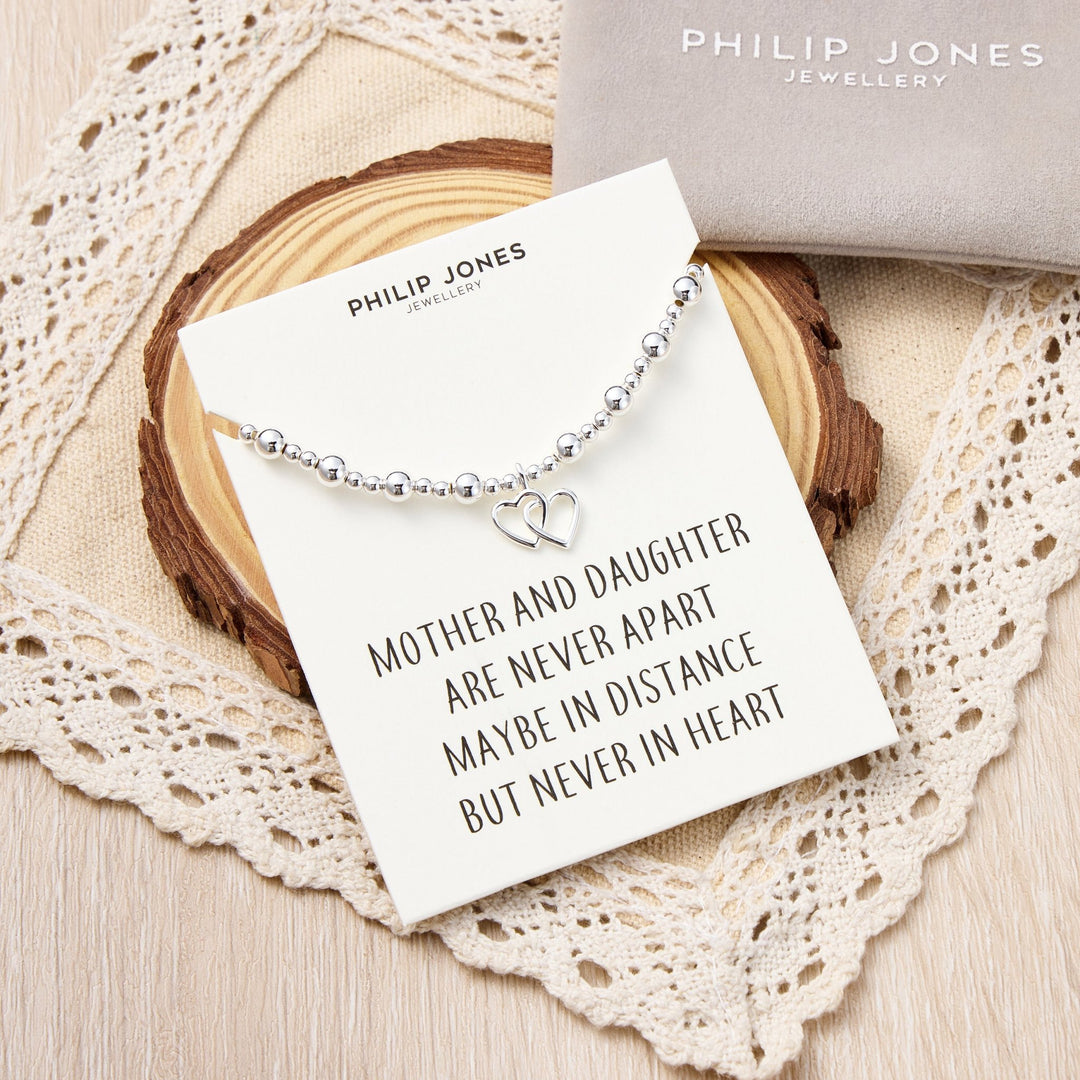 Heart Link Beaded Stretch Mother and Daughter Bracelet with Quote Card