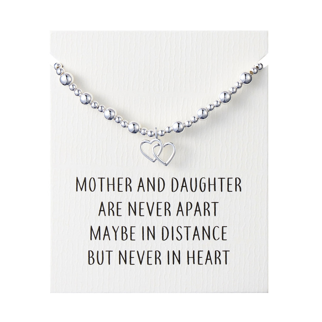 Heart Link Beaded Stretch Mother and Daughter Bracelet with Quote Card - Philip Jones Jewellery