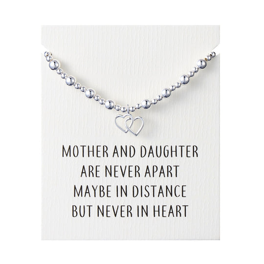 Heart Link Beaded Stretch Mother and Daughter Bracelet with Quote Card - Philip Jones Jewellery