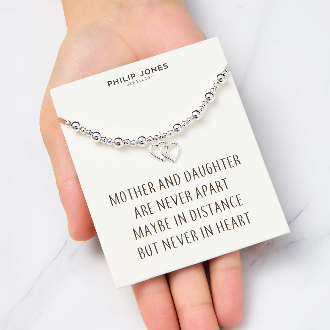Heart Link Beaded Stretch Mother and Daughter Bracelet with Quote Card